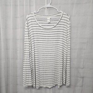Ady P White Gray Striped Long Sleeve Casual Tee Nautical 3X